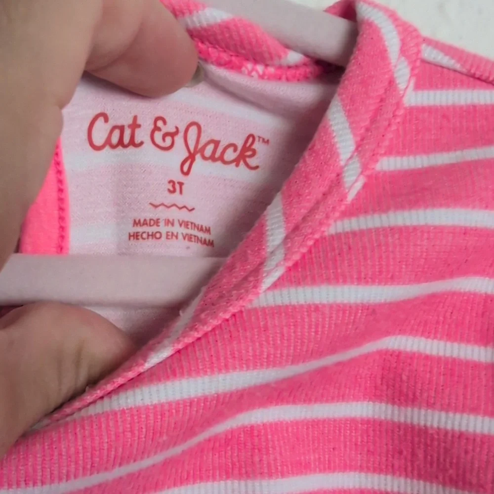 Cat & Jack Pink and White Pleated Sundress with Cuffed Sleeves 3T